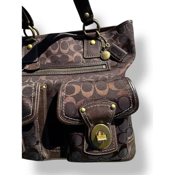 Vtg Coach Legacy Gigi Signature Turnlock Chocolate Brown Tote Bag Purse RARE Y2K - Picture 4 of 7